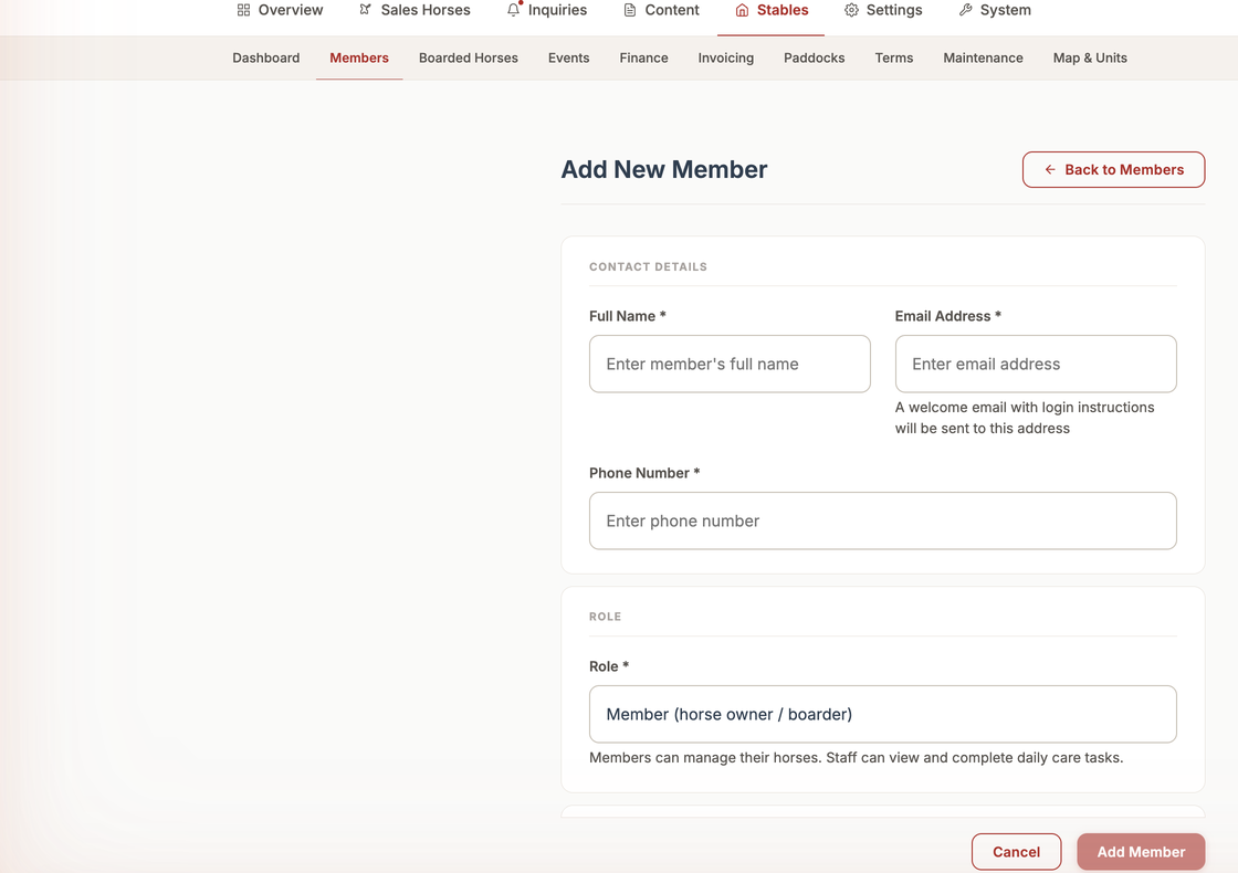 Add New Member form