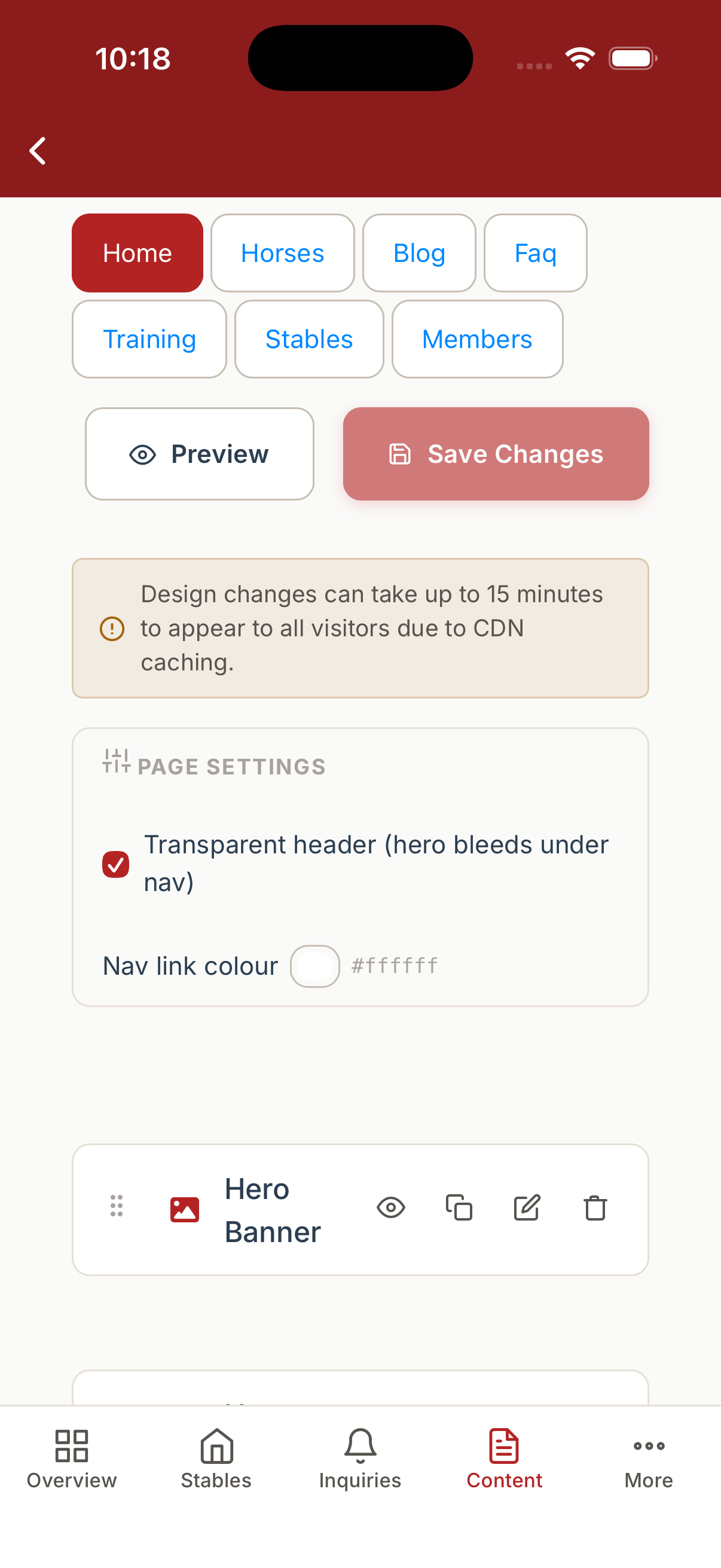 Page Editor block list on mobile