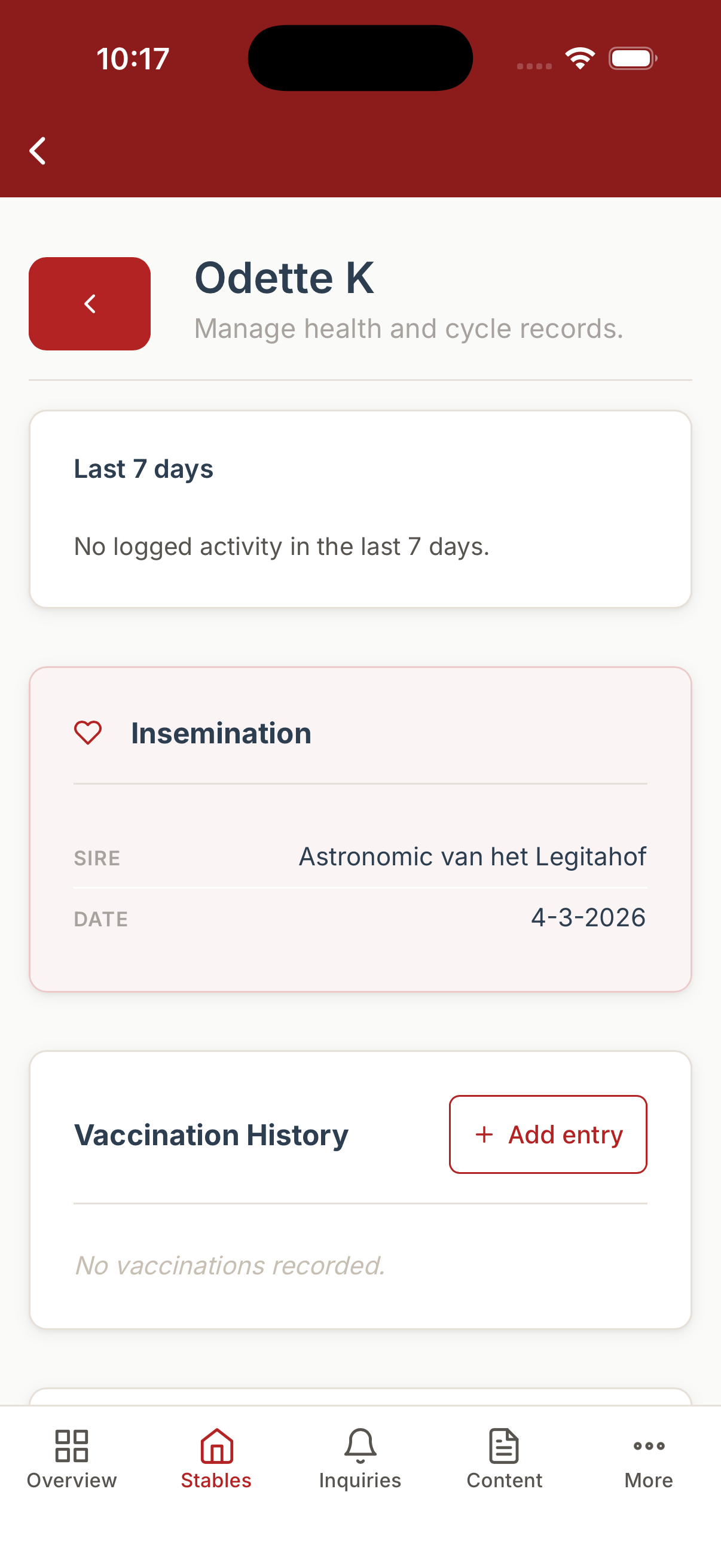 Cyclusdossier van een paard op mobiel