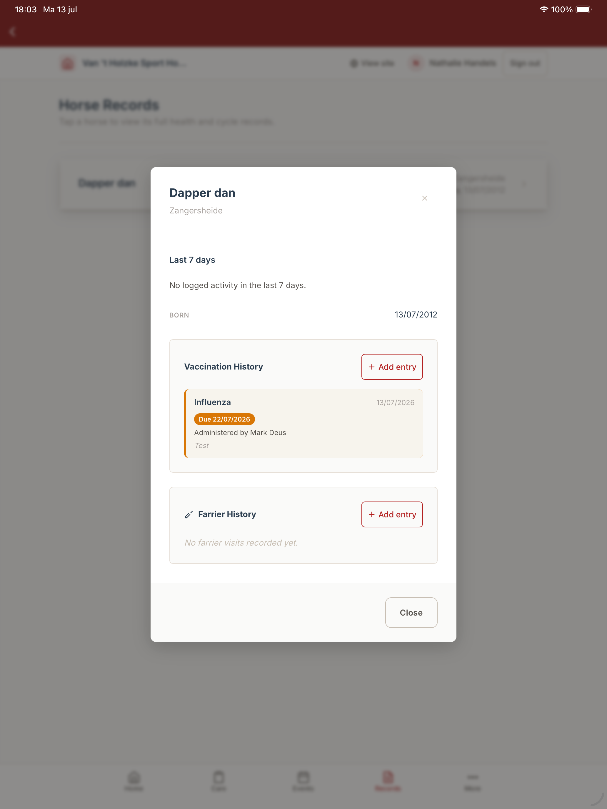 Horse health records on mobile